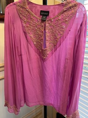 Lane Bryant Pink Sheer SILK Embellished Blouse